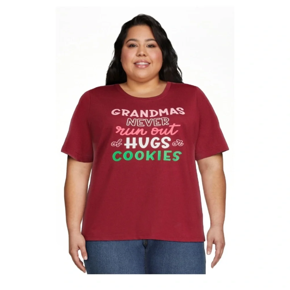 Holiday Time Women’s Christmas “Grandma’s Hugs” graphic shirt; S M L XL XXL - Picture 1 of 2